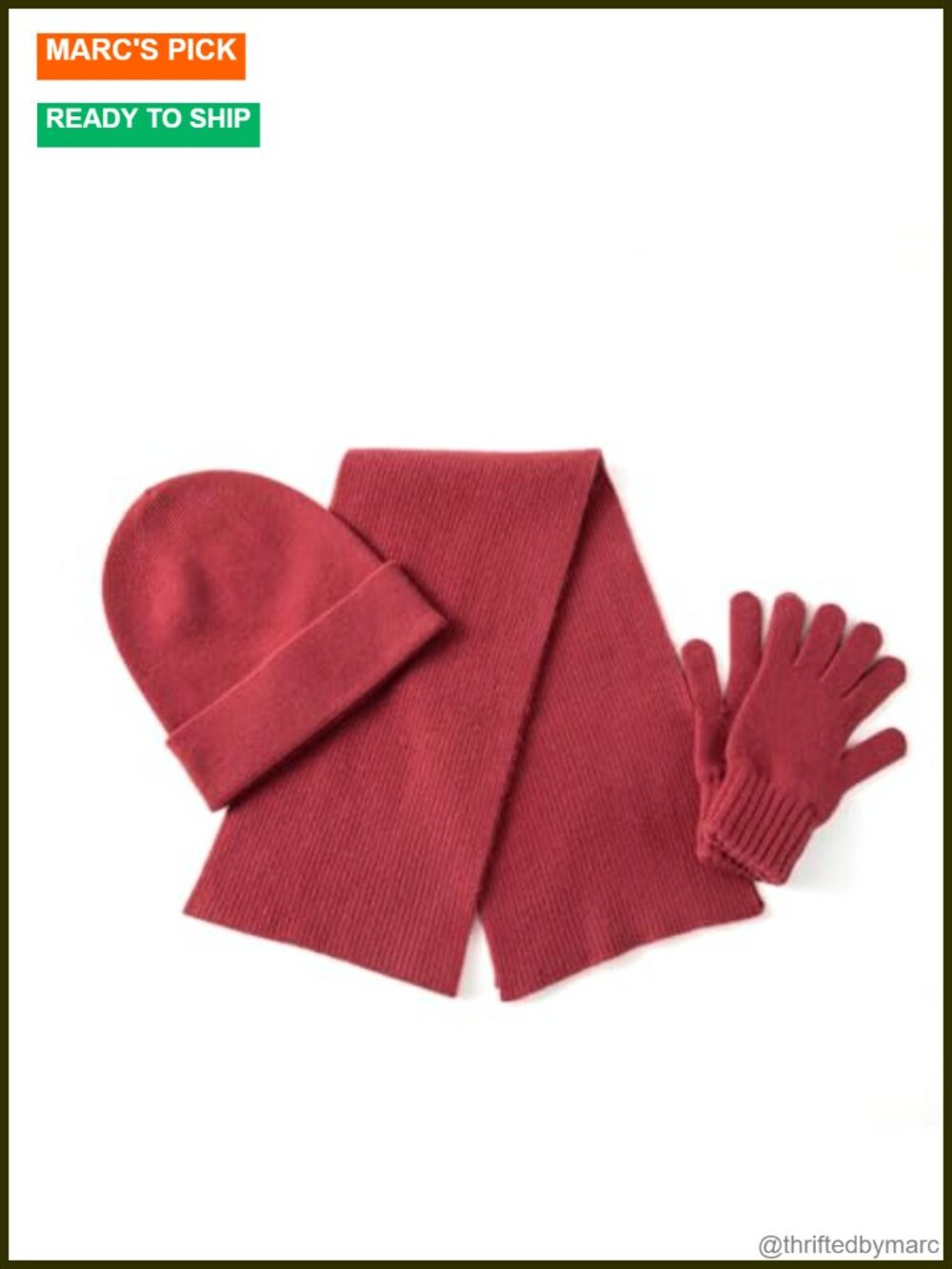 Cashmere Wool Blend 3Pc Winter Scarf Hat Gloves Set Ribbed Knit Gift Box